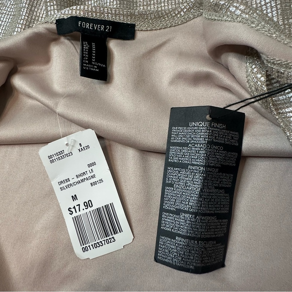 Forever 21 NWT Gold Silver Champagne Metallic shimmer Dress Medium M Bodycon - Picture 7 of 8